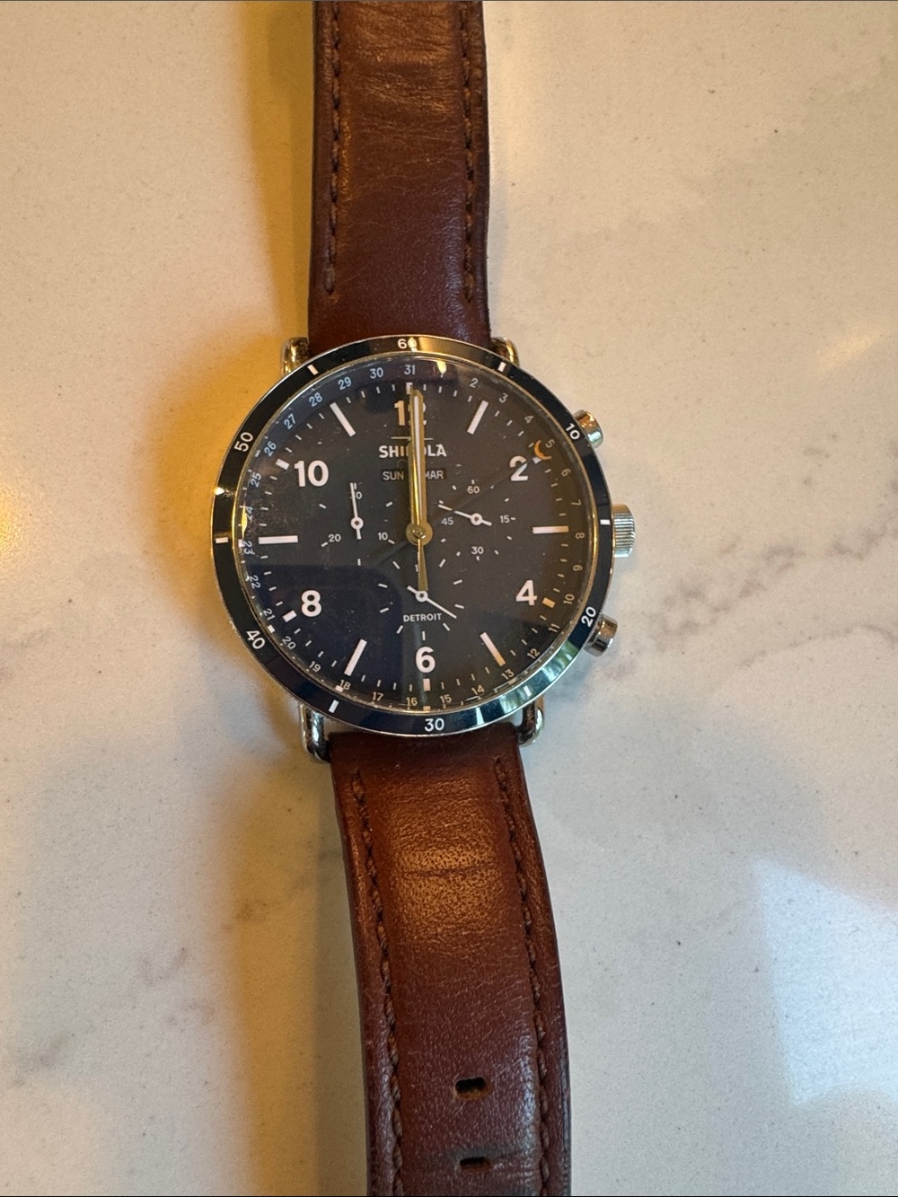 Shinola Canfield Chrono Watch with Brown Leather Strap